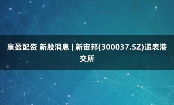 赢盈配资 新股消息 | 新宙邦(300037.SZ)递表港交所